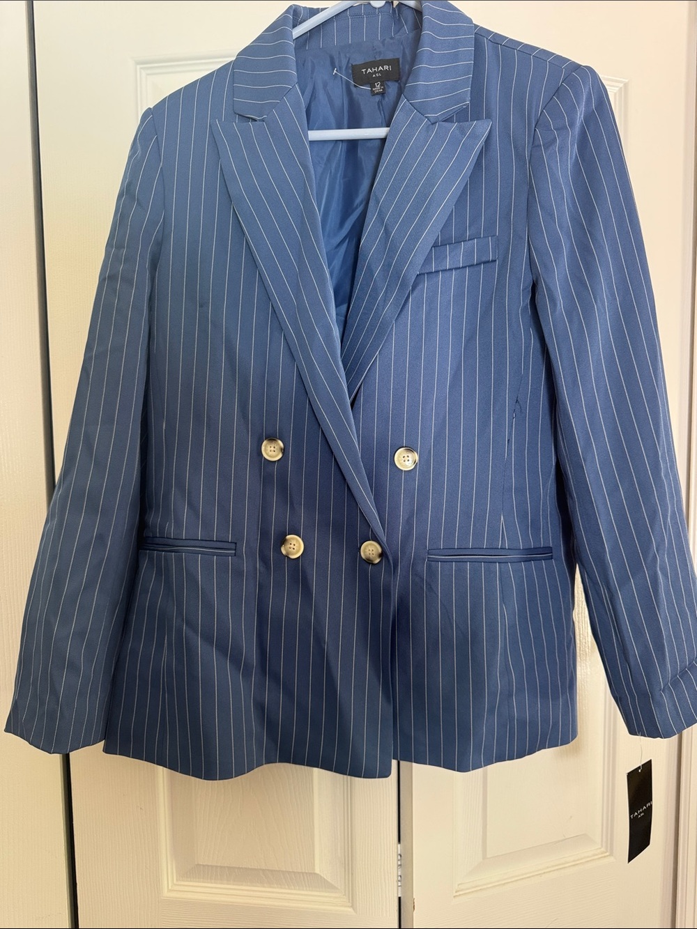 Tahari ASL Blue Pinstripe Double-Breasted Blazer Size 12